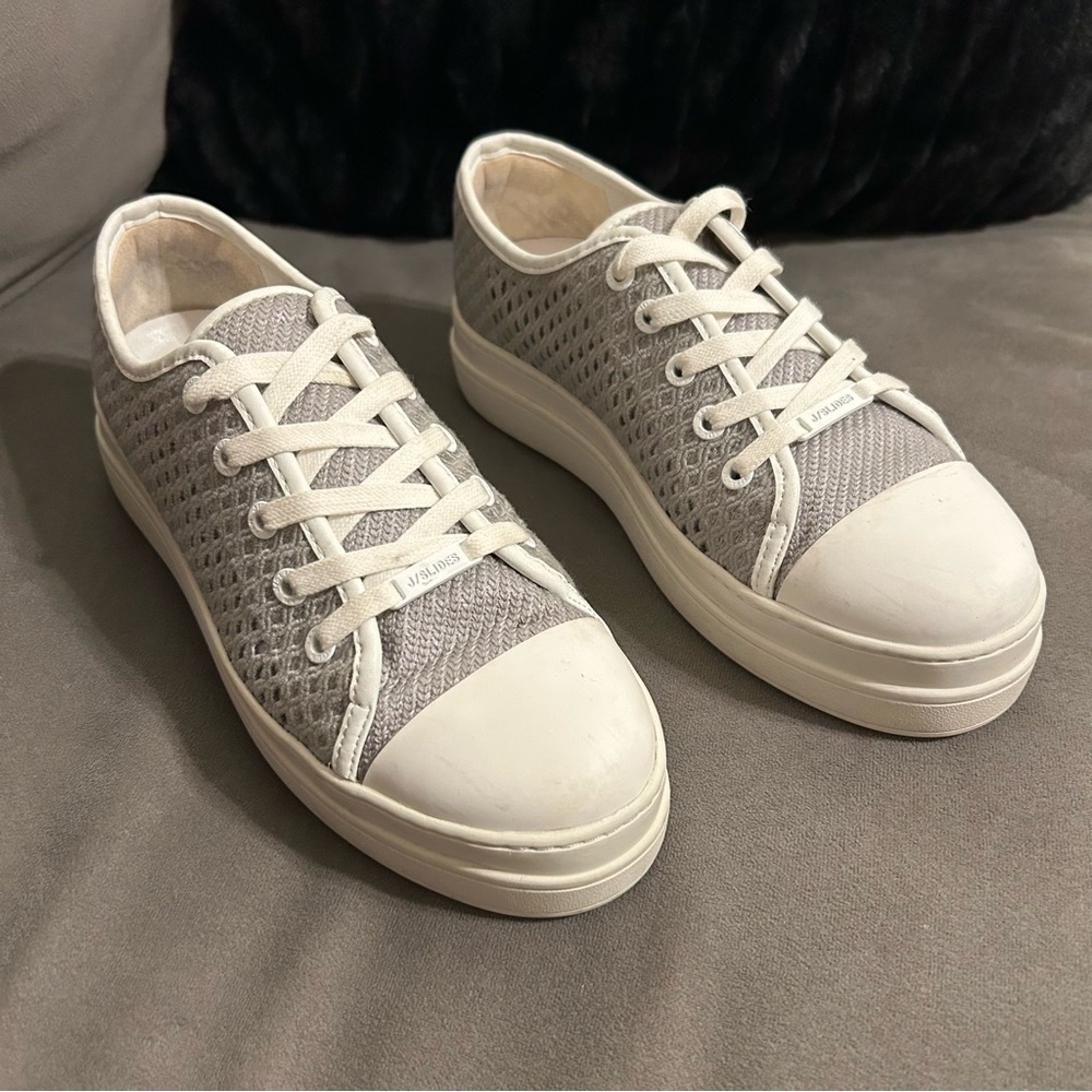 J/Slides NYC Natasha Lace Up Gray Mesh Platform Sneakers size 7
